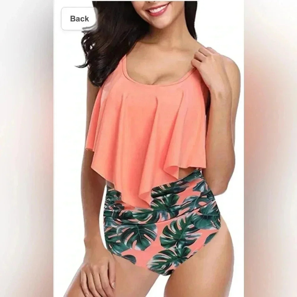 Summer Mae 2 Piece High Waist  Flounce Boy Shorts Floral Bikini Size XXL